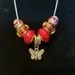 Handmade Silver and Red Jewelry Set, Butterfly Necklace with clip-on earrings