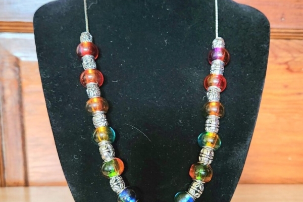 Handmade Statement Party Jewelry, Rainbow and Silver Bead Necklace, Handmade Gift for Her, Him, Gender Neutral