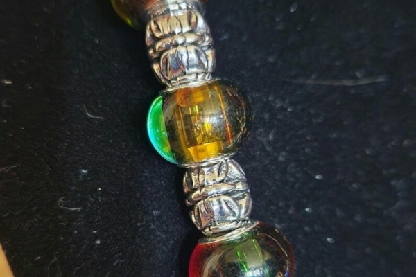 Handmade Statement Party Jewelry, Rainbow and Silver Bead Necklace, Handmade Gift for Her, Him, Gender Neutral