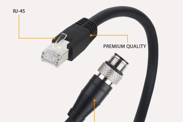 RJ-45 to M12 8-Pin A-Coded Industrial Camera Cable, CAT 6 – Kyptec Automation®