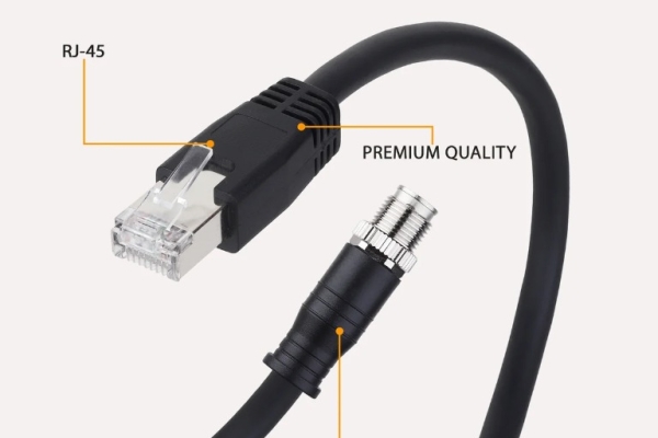 RJ-45 to M12 8-Pin X-Coded Industrial Camera Cable, CAT 6 – Kyptec Automation®