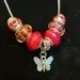 Handmade Silver and Red Jewelry Set, Butterfly Necklace with clip-on earrings