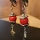 Handmade Silver and Red Jewelry Set, Butterfly Necklace with clip-on earrings