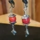 Handmade Silver and Red Jewelry Set, Butterfly Necklace with clip-on earrings