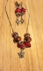Handmade Silver and Red Jewelry Set, Butterfly Necklace with clip-on earrings