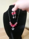 Handmade Silver and Red Jewelry Set, Butterfly Necklace with clip-on earrings