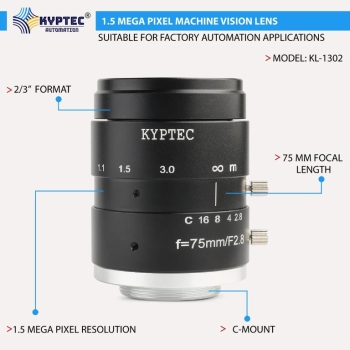 75 MM 1.5 MP Long-Focal-Length Machine Vision Lens for 2/3-Inch C-Mount Cameras