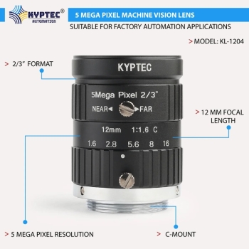 12 MM 5 MP Wide-Angle Machine Vision Lens for 2/3-Inch Industrial Cameras | C-Mount – Kyptec Automation®